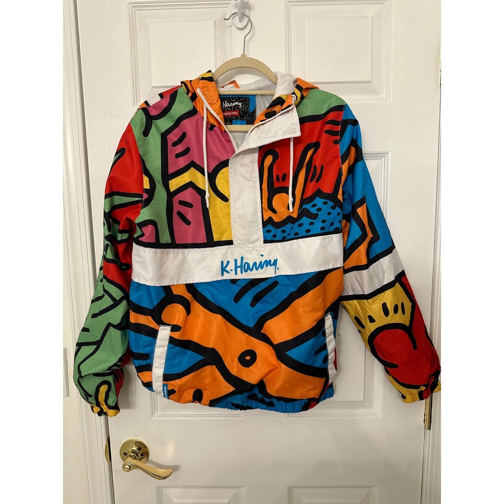 Members Only x Keith Haring Windbreaker Jacket Pop Art Anorak Multicolor Small